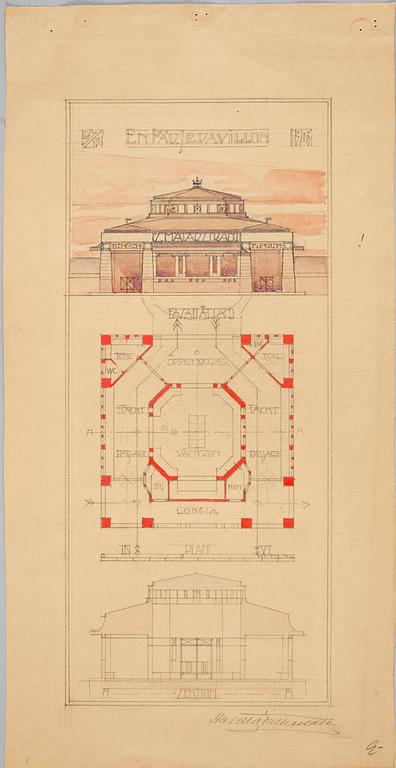 HARALD FALKMAN, ARKITEKTURRITNINGAR, ca 20 st samt, AKADEMITECKNINGAR, 4 ST, sign, dat tidigt 1900-tal.