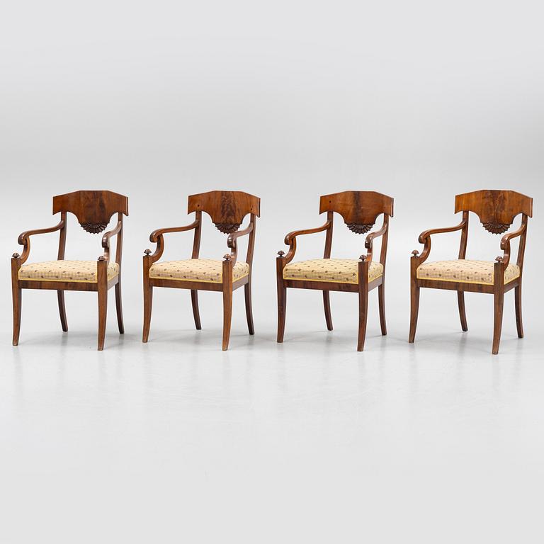 Karmstolar, fyra stycken, Stockholmsarbeten, tidigt 1800-tal, Empire.