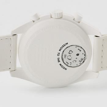 Omega/Swatch, MoonSwatch, Mission to the MoonPhase, "Snoopy", chronograph, wristwatch, 42 mm.