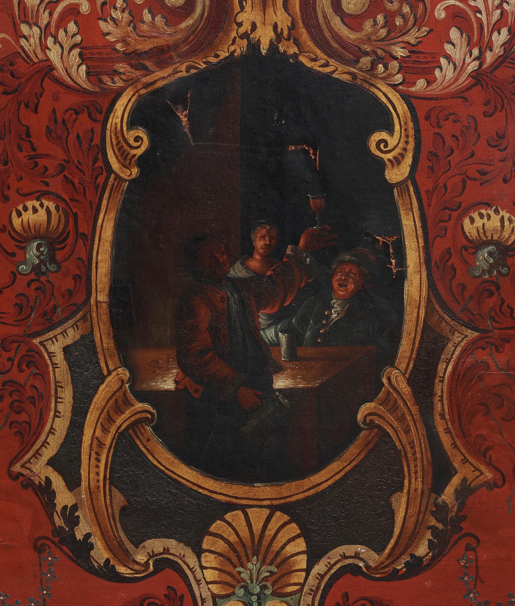 VIKSKÄRM, 4 delar, 1700-/1800-tal. Olja på duk.