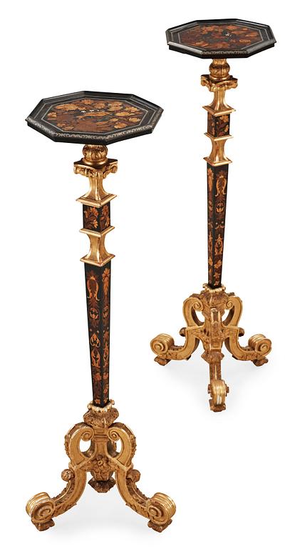 A pair of French Baroque circa 1700 candle stands.