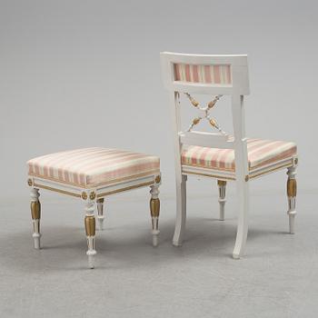 A set of two armchairs, a sofa, a stool and a chair. Early 20th century.