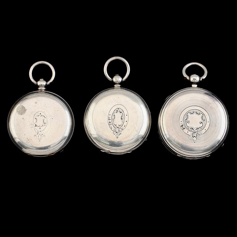 FICKUR, 3 st, silver, bl a England, 1800-tal.