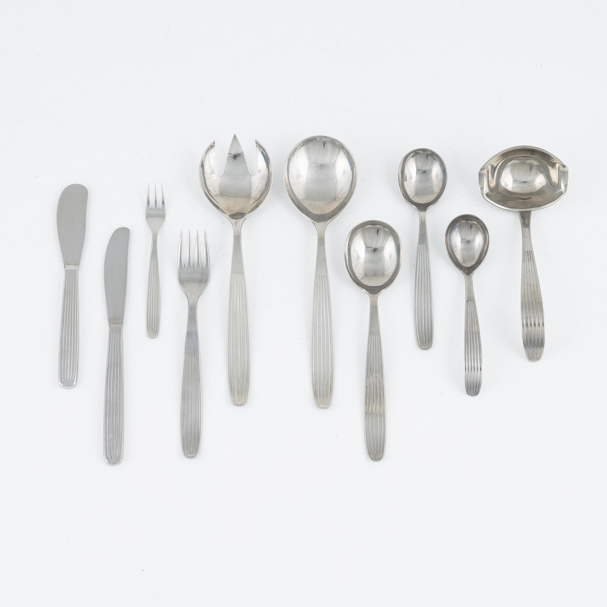 Kaj Franck, bestickservis, 64 delar, rostfritt stål, "Ideal", Hackman, 1950-tal.