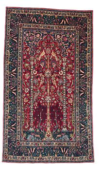 Matto, a semi-antique Esfahan figural part silk, ca 222-227,5 x 128-135,5 cm.