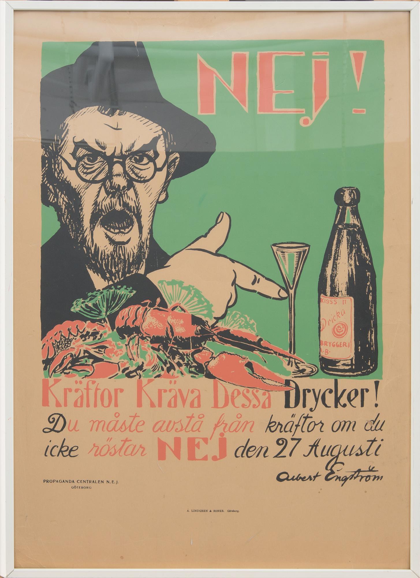 ALBERT ENGSTRÖM, efter, "Nej! Kräftor kräva dessa drycker!...", affisch.