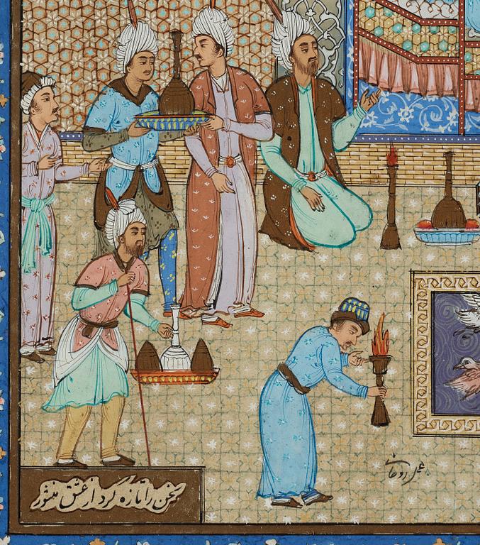 A gouache by an unknown artist, signed Hossein Rohani. Mid 20th century.