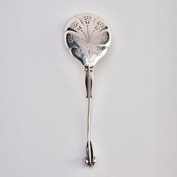 Georg Jensen, a silver bonbonnière and a sprinkle spoon, Copenhagen 1919-1927, design no 234, spoon design no 74.