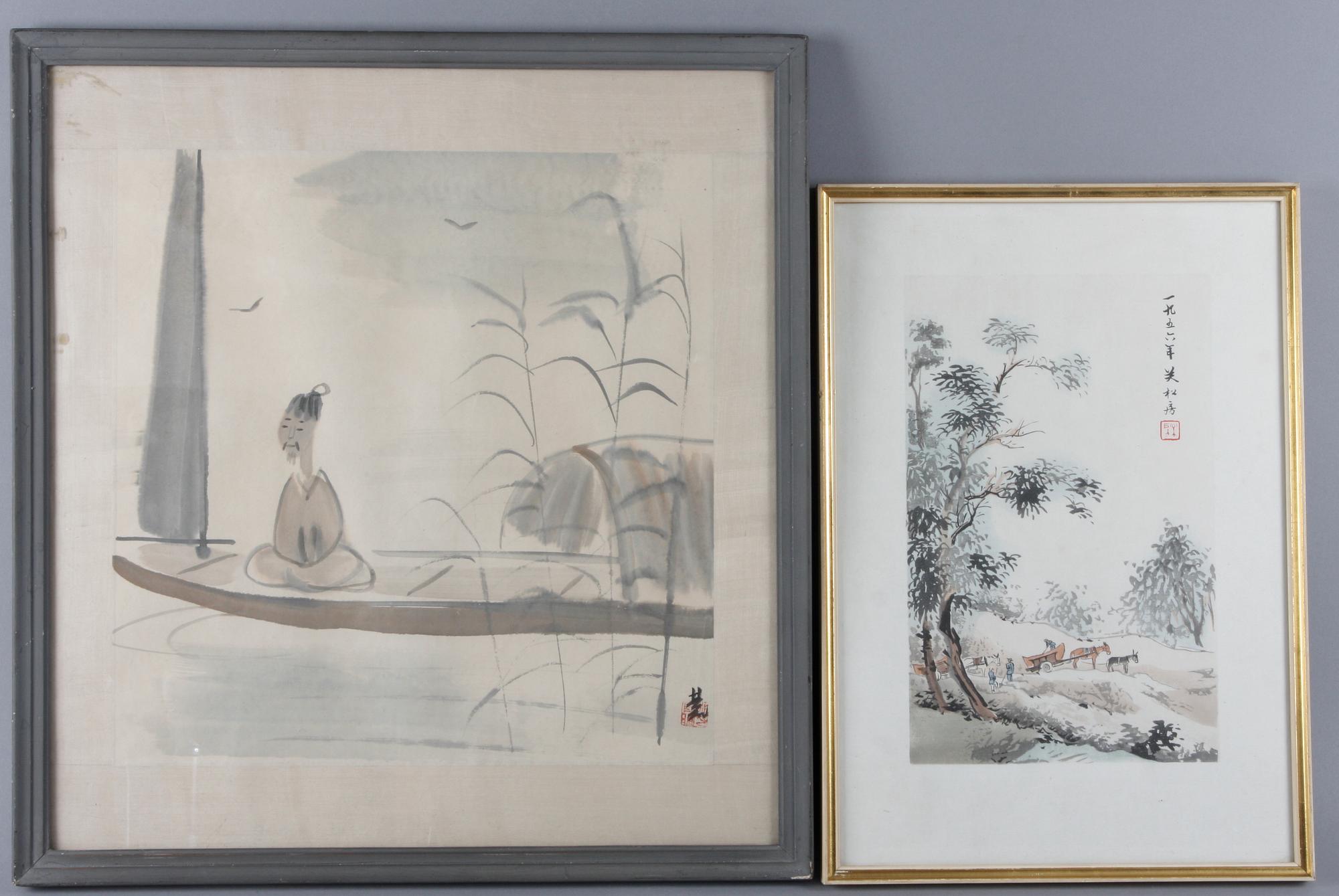 OKÄND KONSTNÄR, 2 st akvarell på rispapper, Kina.