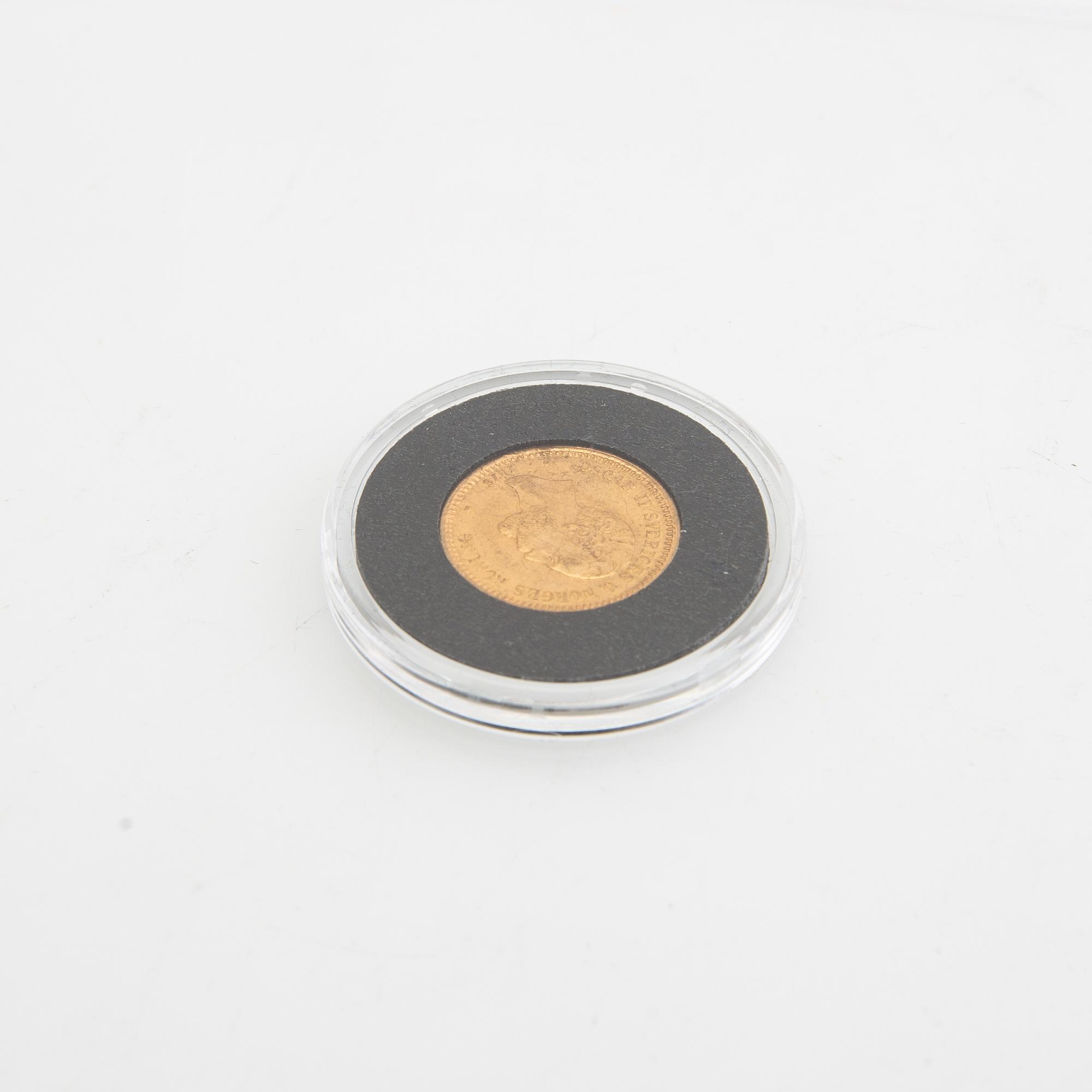 Guldmynt Sverige, Oscar II 10 kr, 1876.