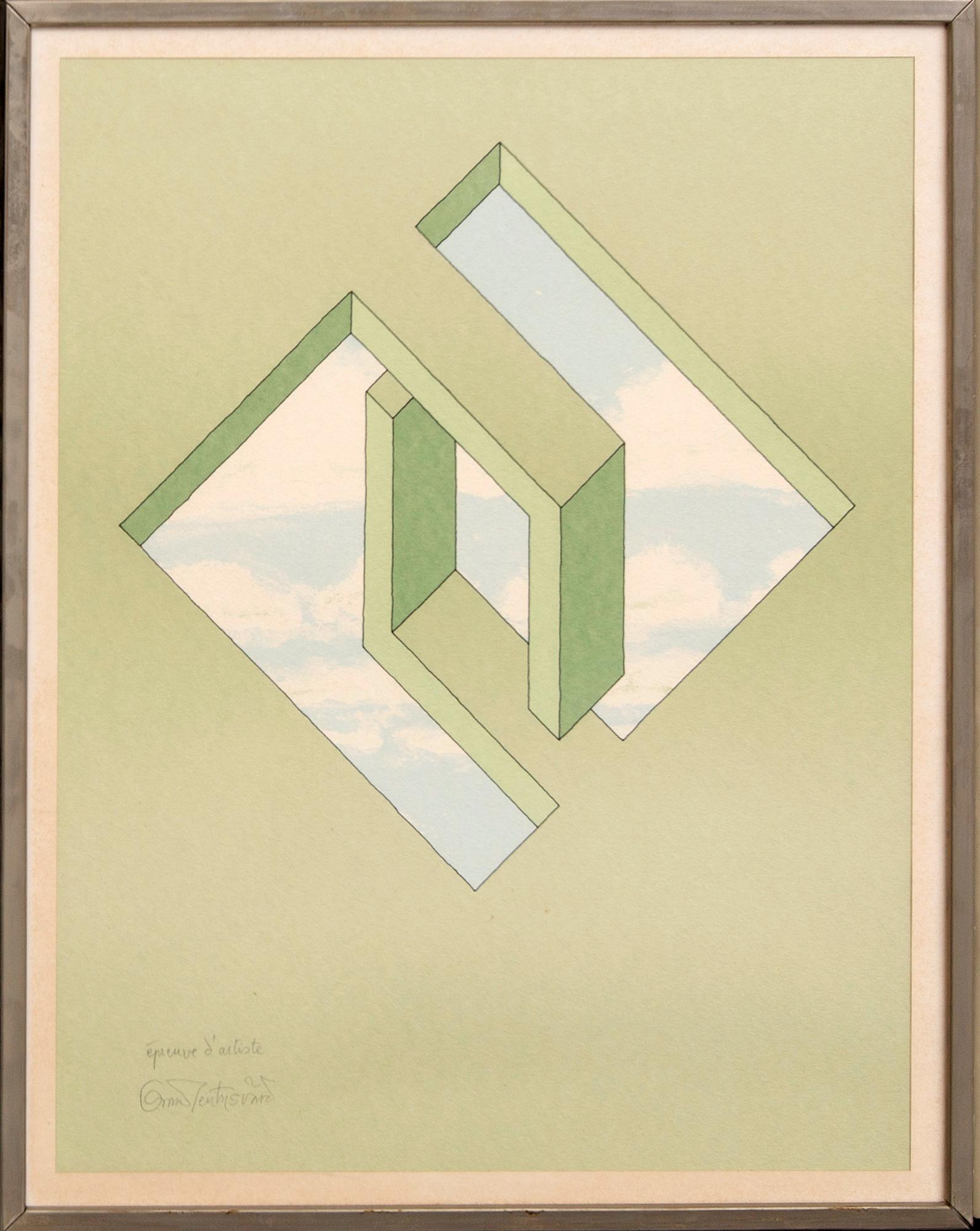 Oscar Reutersvärd, 2 color lithographes, signed EA.