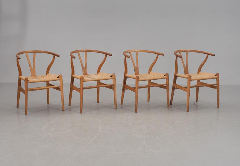 KARMSTOLAR, 4 st,  Hans J Wegner, "Y-stolen", Carl Hansen & Søn, Danmark. 1900-talets andra hälft.