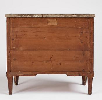 A late Gustavian mahogany commode by F. Iwersson (master in Stockholm 1780).