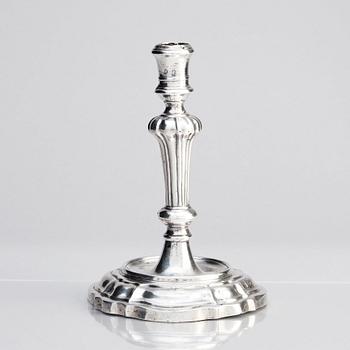 An Italian 18th century silver candlestick, unclear makers mark P.F, Venice 18th century.