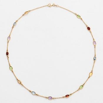 Halsband, 14K guld med slipade peridoter, granater, citriner och ametister.