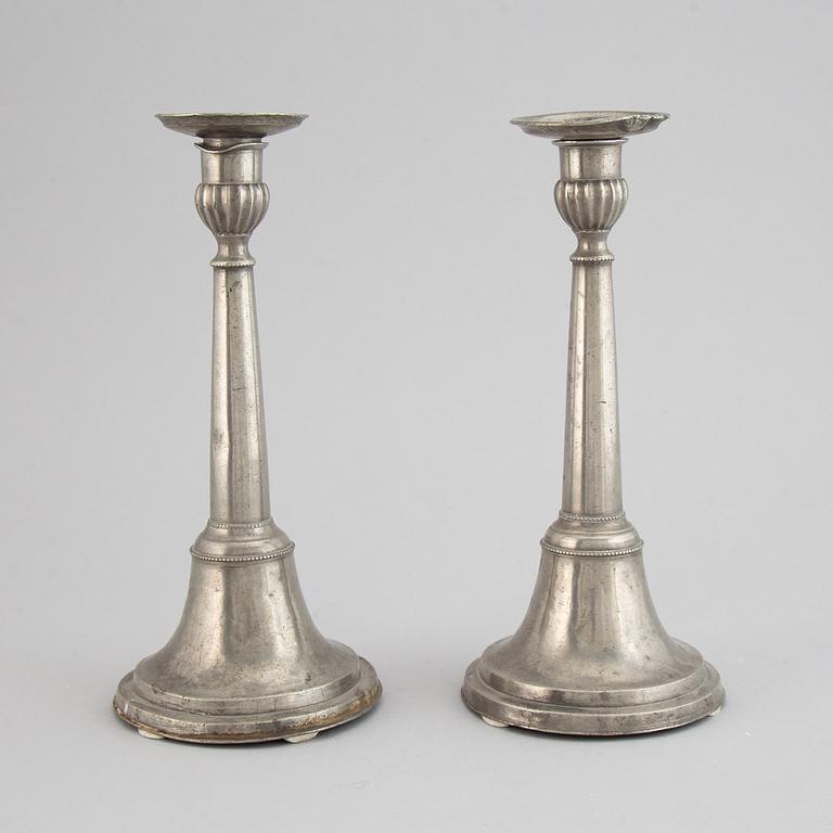 A pair of Swedish pewter candlesticks by Carl Bröske, Stockholm, 1840.