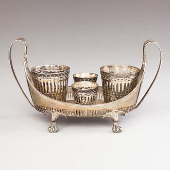 PEHR ZETHELIUS, A cruet stand in silver and cut glass, Stockholm, Sweden 1796.