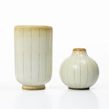 Gertrud Lönegren, Two 'Miranda' stoneware vases, Rörstrand, 1936-1941.