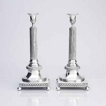 A pair of Swedish 18th century Gustavian silver candlesticks, mark of Arvid Floberg, Stockholm 1798.