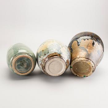 Carl Cunningham-Cole,  a set of three stoneware vases, signed, one dated 80.