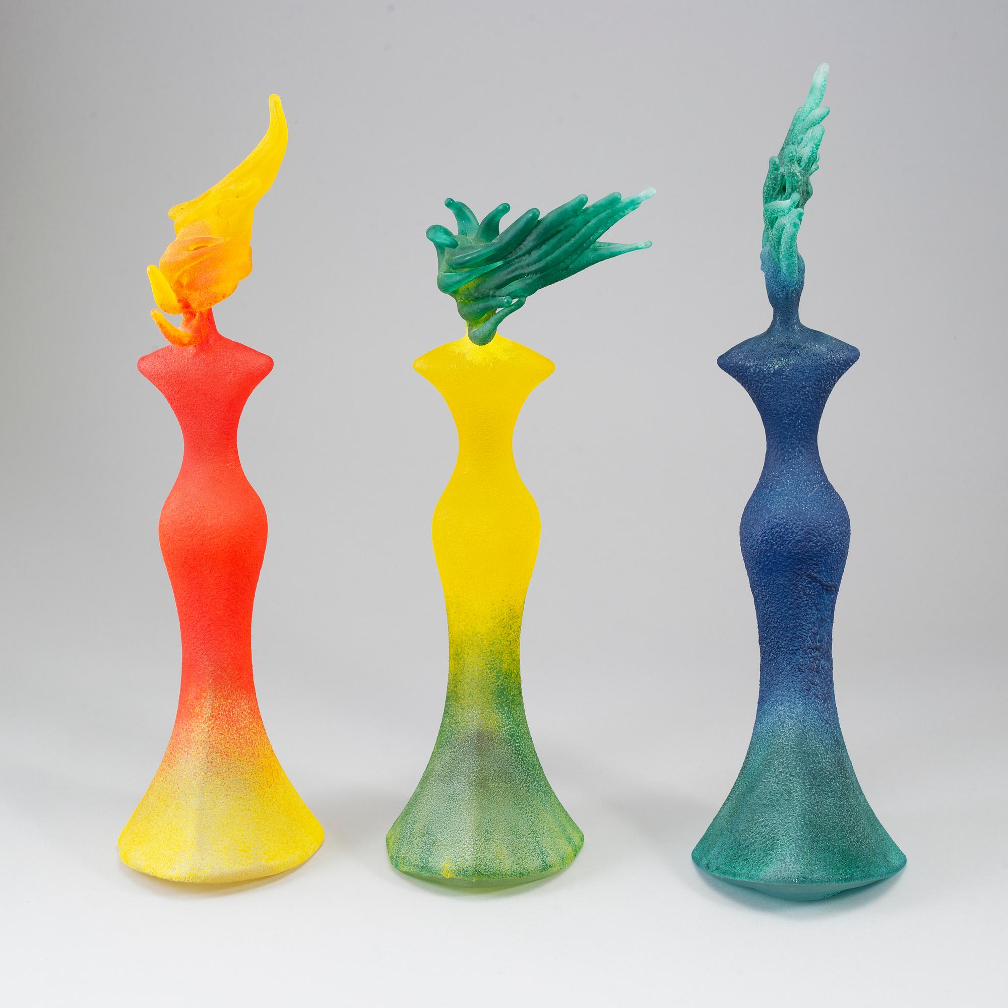 KJELL ENGMAN, skulpturer, 3 st, Kosta Boda, Limited edition 100 ex.