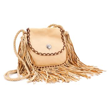 RALPH LAUREN, a yellowbeige leather fringe shoulder bag.