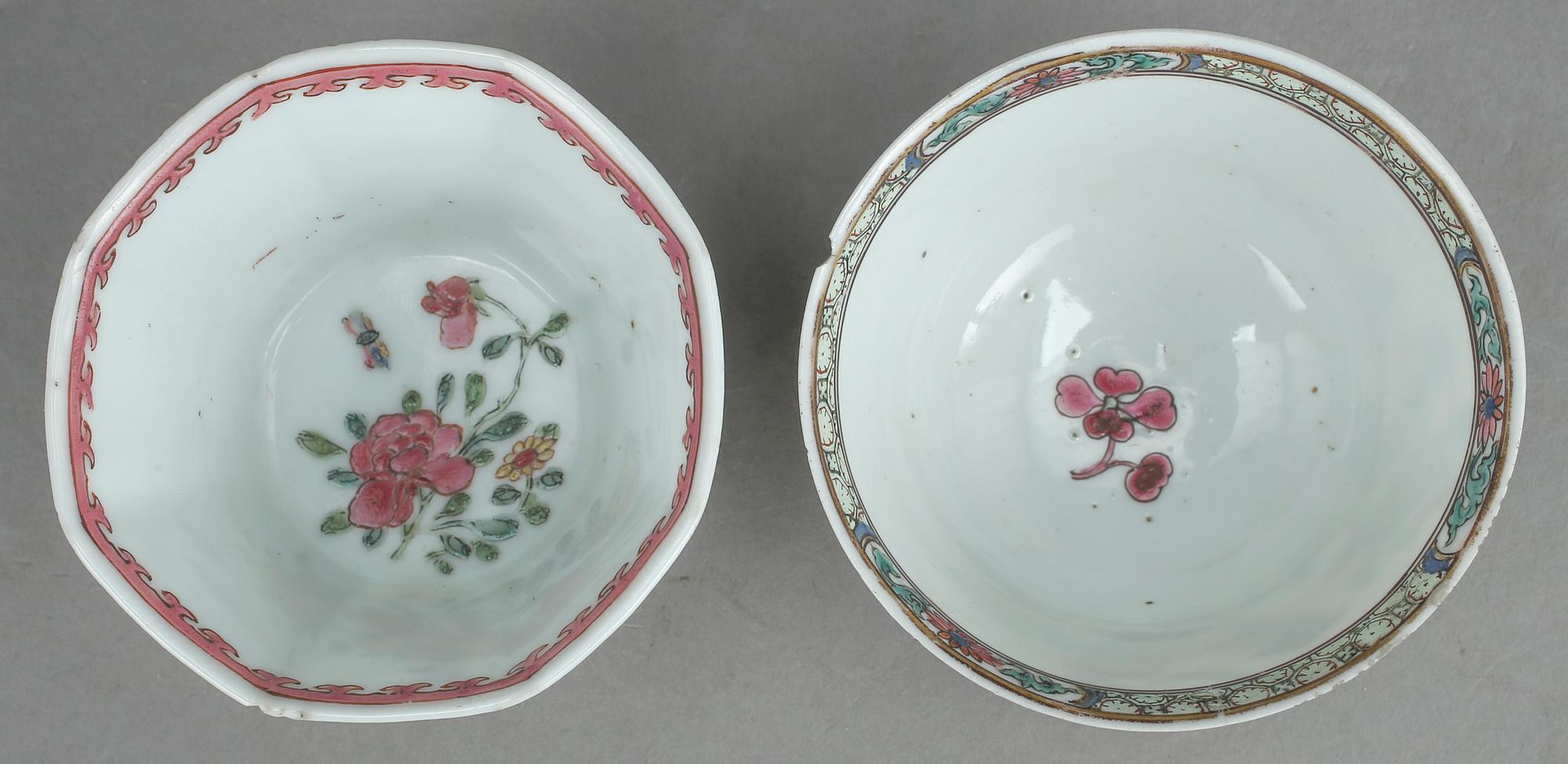 KOPPAR MED FAT, 2+2 st, porslin, Kina, 1700-tal.