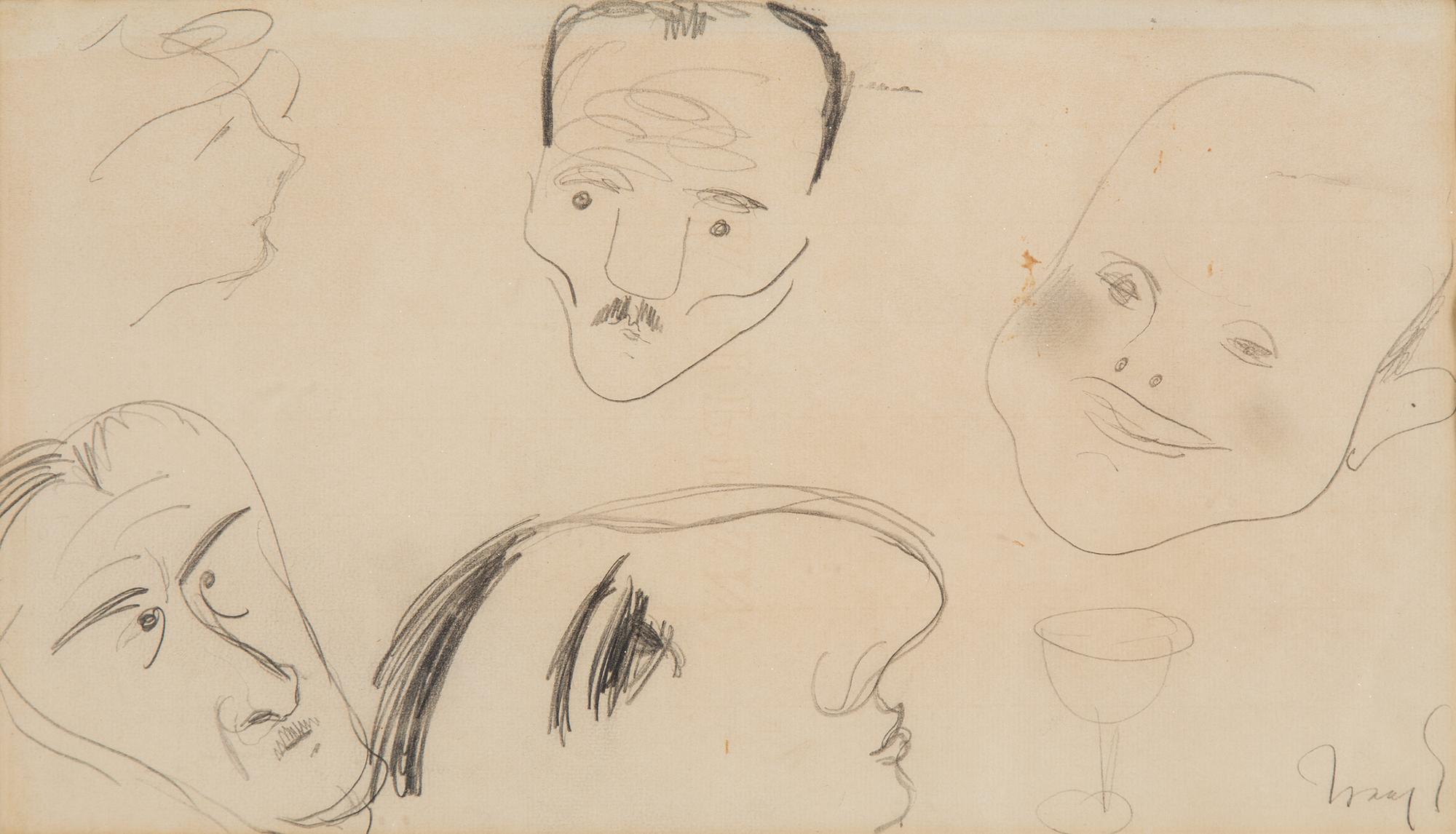 A drawing, pencil on paper by ISAAC GRÜNEWALD, signed.