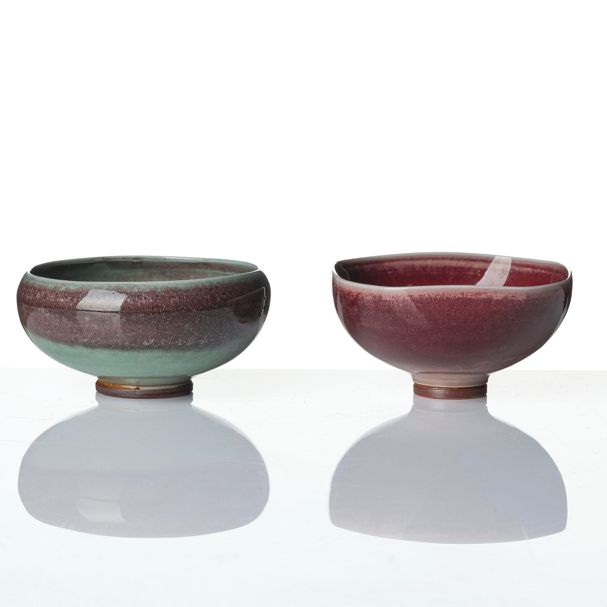 Berndt Friberg, a set of five stoneware vases and three bowls, Gustavsberg Studio 1969-76.