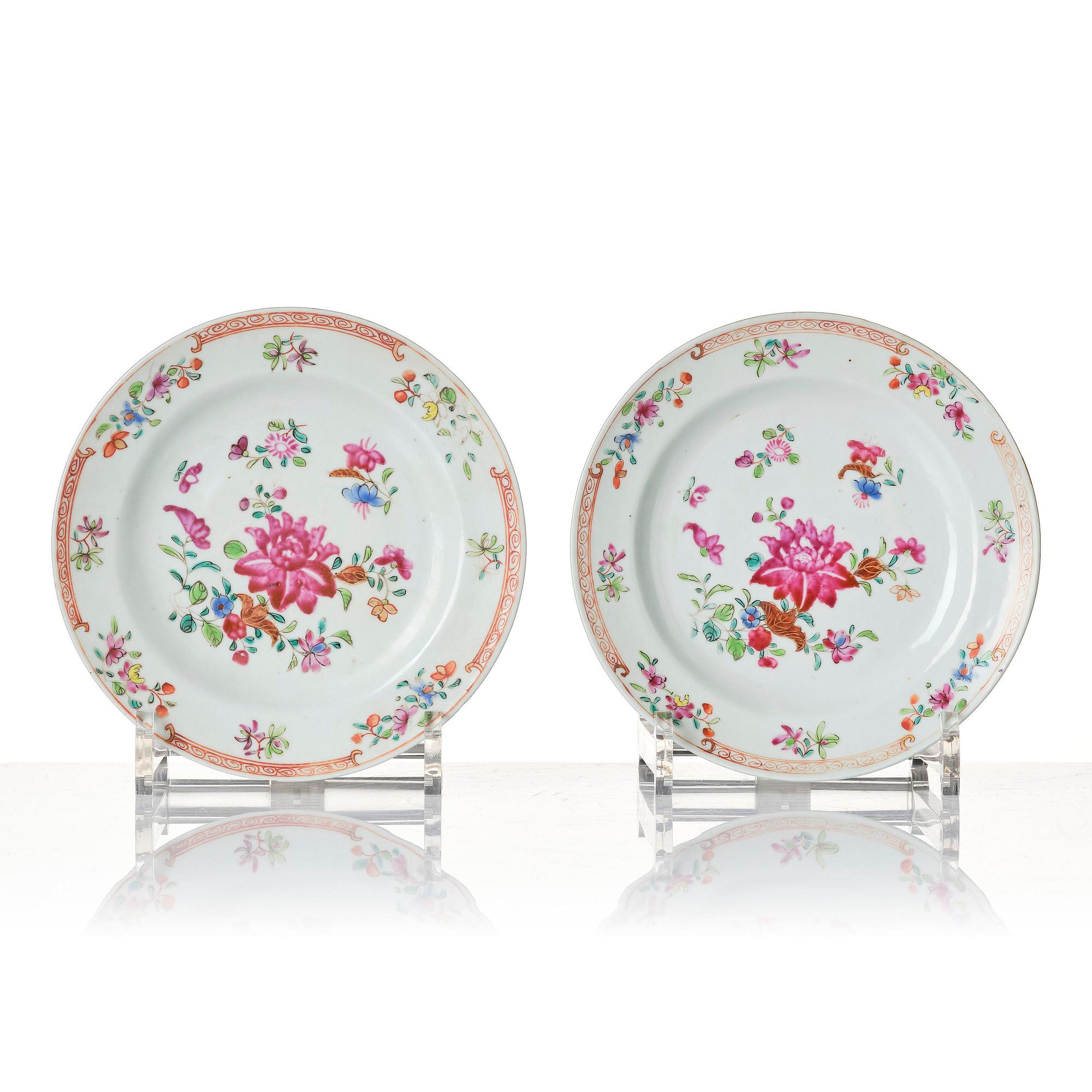 A set of six famille rose dessert dishes, Qing dynasty, Qianlong (1736-95).