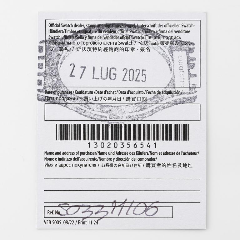 Swatch/Omega, MoonSwatch 1965, "No Reserve", chronograph, wristwatch, 42 mm.