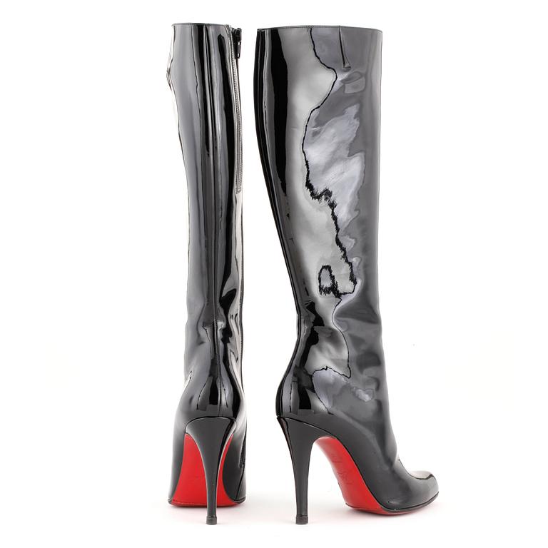CHRISTIAN LOUBOUTIN, a pair of black patent leather high heeled boots, size 37.