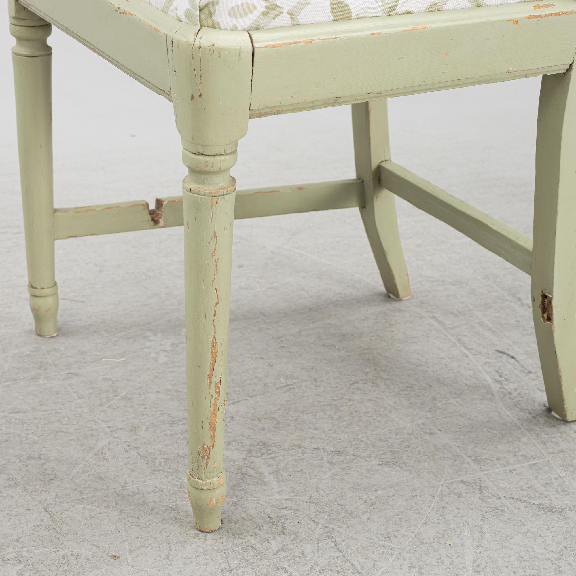 Stolar, 6 st, sengustavianska, sannolikt Lindome, snarlika, omkring 1800.