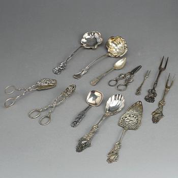 PARTI SILVER, delar 88, bl. a Gewe, Malmö och GAB Stockholm, mitten 1900-talets. Vikt ca 1 591 g.