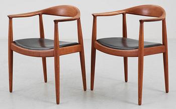 KARMSTOLAR, ett par, Hans J Wegner,"The Chair", för Johannes Hansen, Danmark 1950-60-tal.