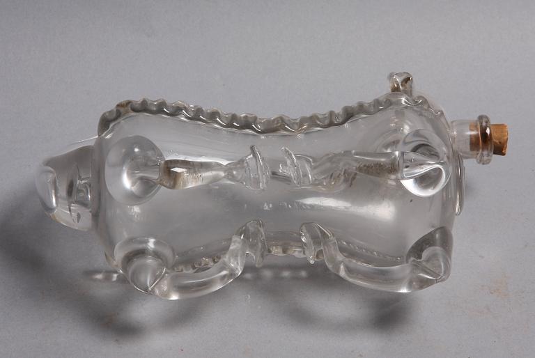 FLASKA, sk brännvinshund, glas, 1800/1900-tal.