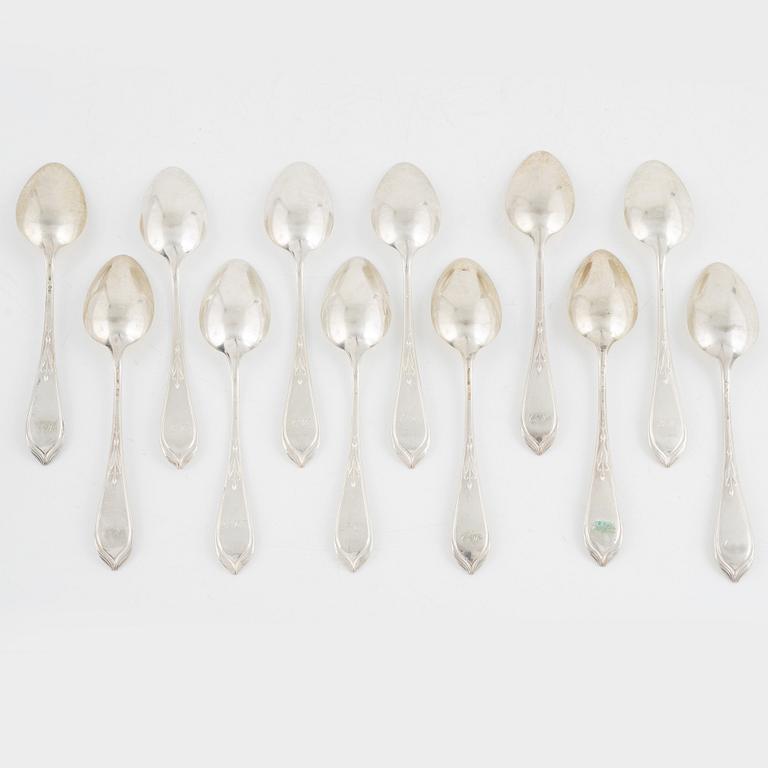Skedar, 12 st, silver, jugend, övervägande K. Anderson, Stockholm, bl.a. 1909.