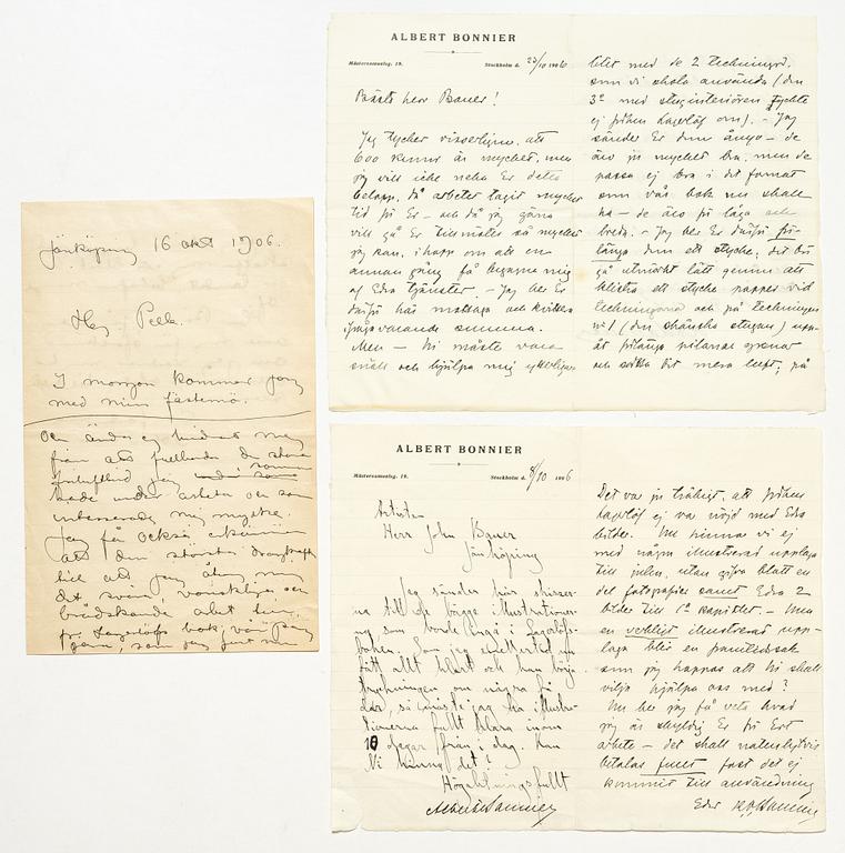 John Bauer, Tre brev mellan John Bauer och Bonniers om illustrationerna till Nils Holgersson.