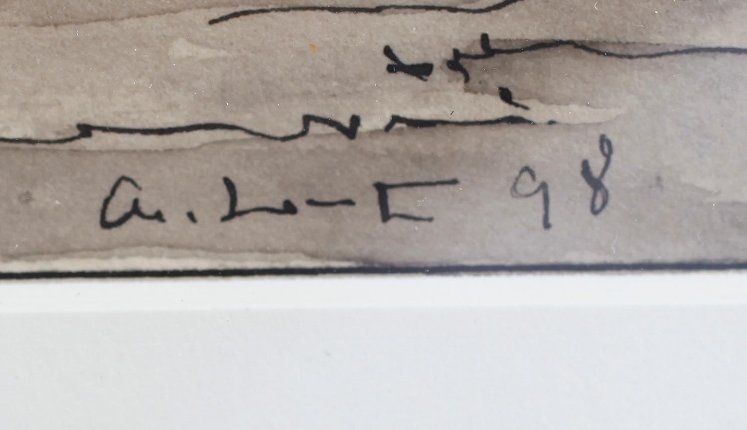 OKÄND KONSTNÄR, lavering, monogramsignerad och daterad 98.