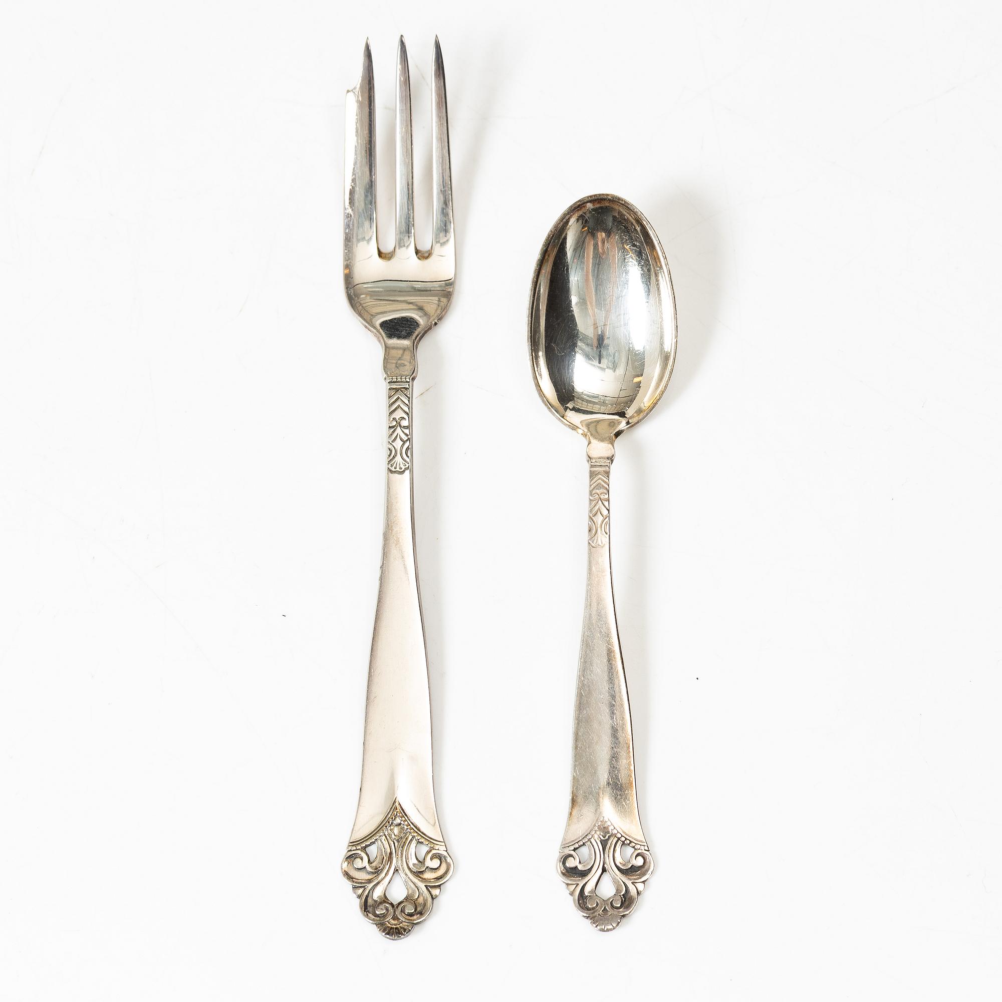 Eleven silver coffee spoons and twelve silver cake forks, model 'Lillemor', Norway, 20th century.