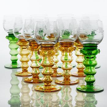 Eleven wine glasses from Theresienthal in Germany, around the mid 20th century/third quarter of the 20th century.
