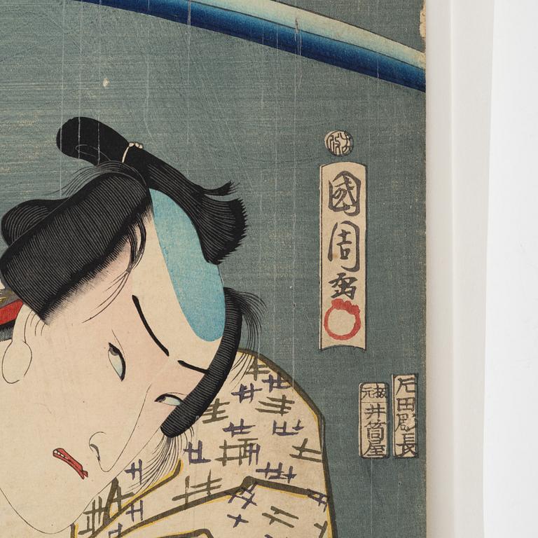Toyohara Kunichika, två träsnitt.