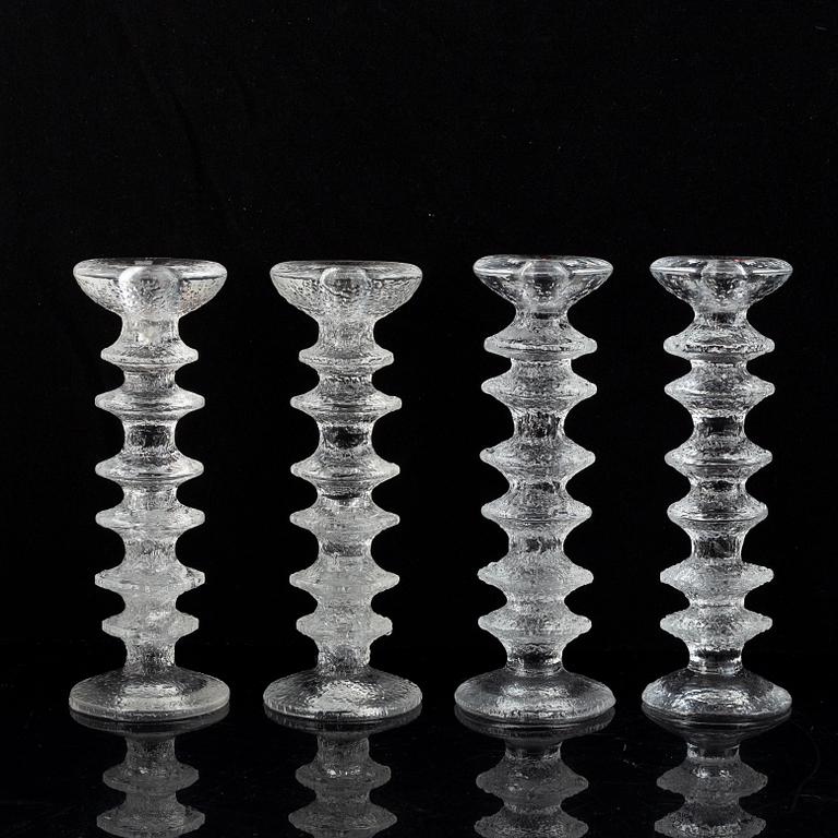 Timo Sarpaneva, a set of five glass candle sticks, 'Festivo', Iittala, Finland. Designed 1966.