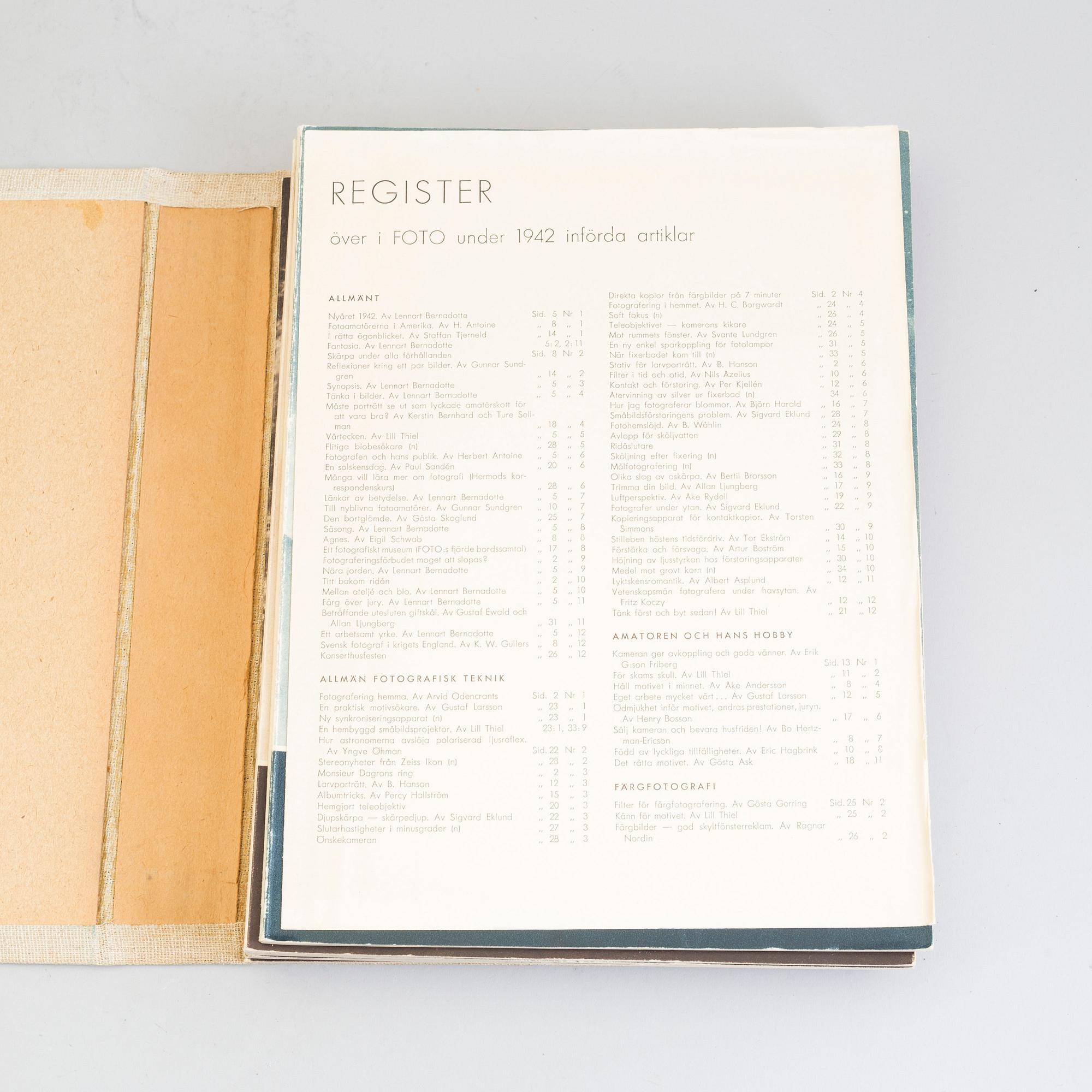 TIDSKRIFTEN FOTO, 1939-1947, nio volymer.