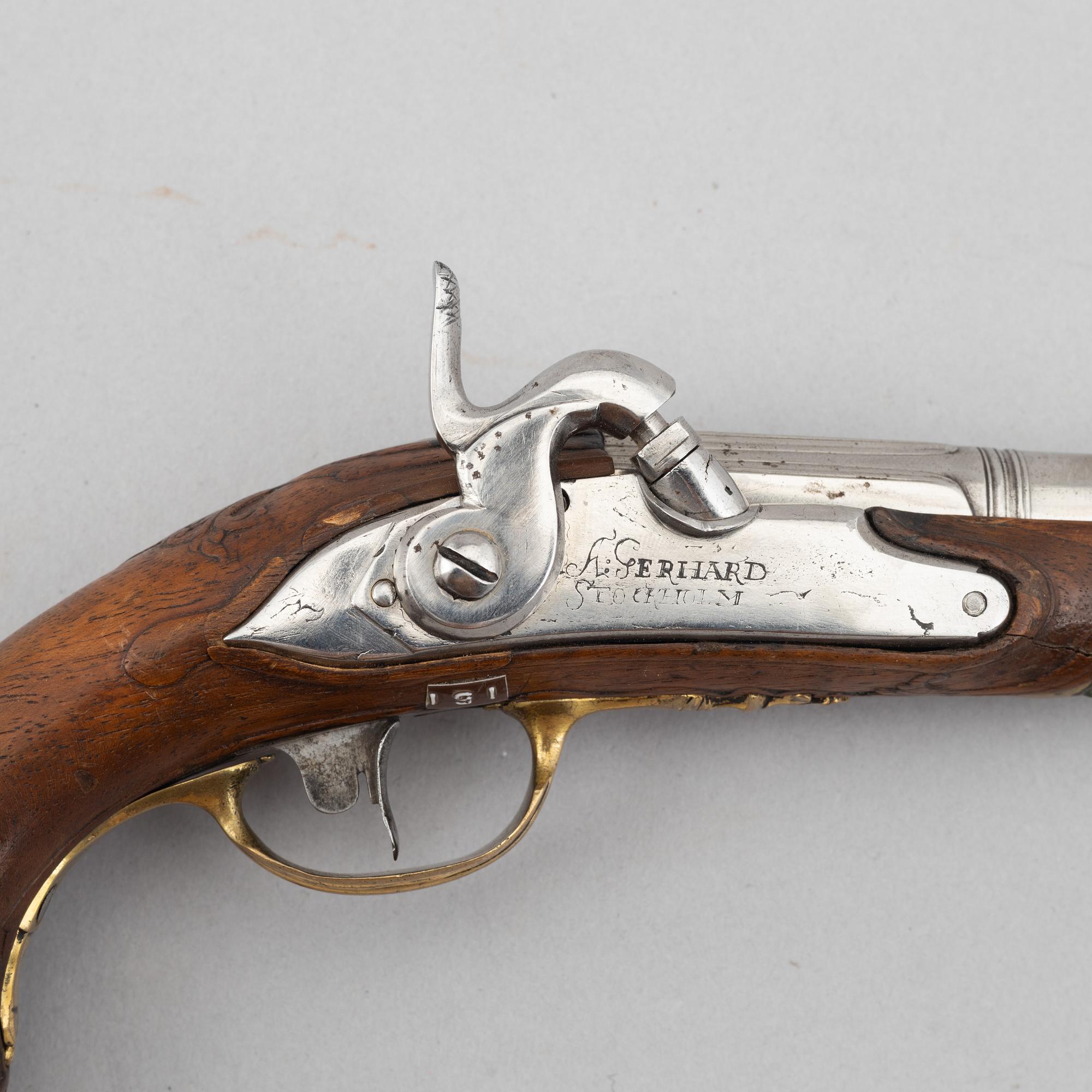 Percussion pistol, converted from flintlock, Anton Gerhardt Stockholm (1705-49).
