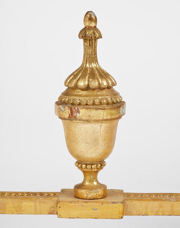 A Gustavian giltwood and Kolmårdsmarble-top console table, Stockholm, late 18th century.