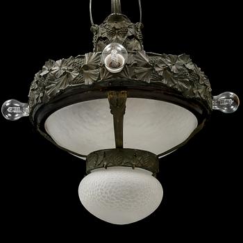 BÖHLMARKS LAMPFABRIK, a Swedish Art Nouveau brass ceiling light, 1907-24, possibly by Alice Nordin, Stockholm 1907-1924.