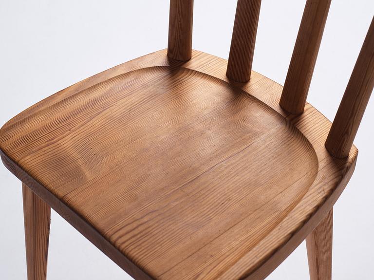 Axel Einar Hjorth, a set of six stained pine 'Utö' chairs, Nordiska Kompaniet, Sweden 1930s.