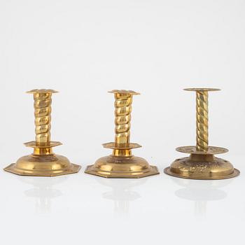 2+1 Baroque style Brass Candlesticks, early 20th Century.