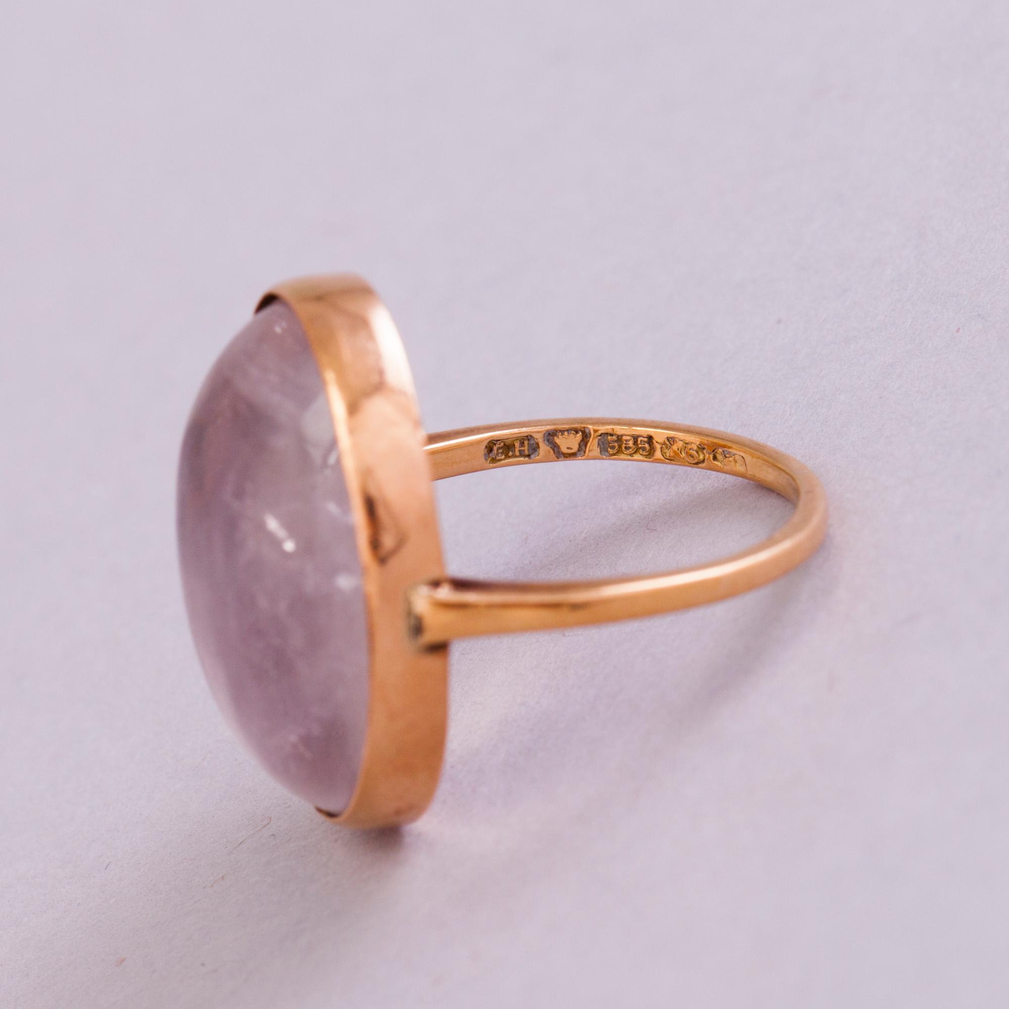 A 1950s three piece jewellery set with 14K gold and rose quartz.